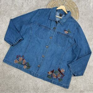 NorthCrest Vintage Denim Button Down Shirt Embroidered Bird Size 3X